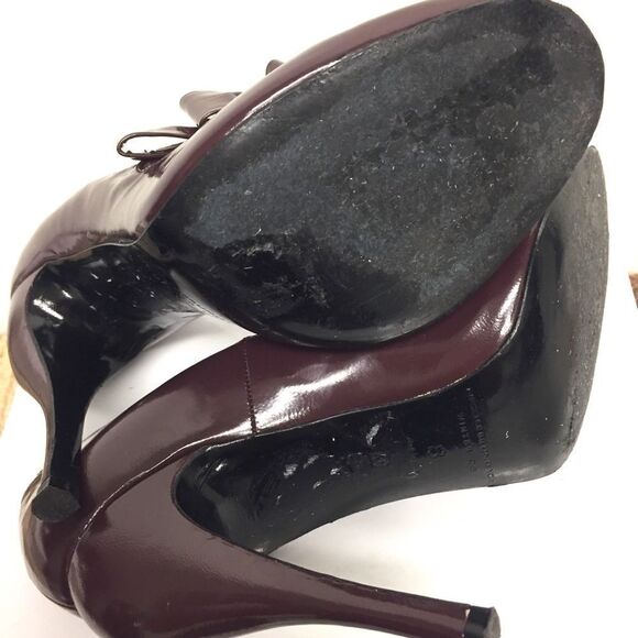 Nicole BRUNDAGE Vintage Peep Toe Patent Leather Mary Jane Pumps Burgundy 9 - Picture 6 of 7